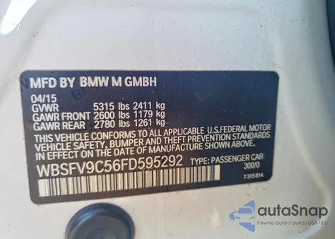 2015 BMW M5 z USA, uszkodzony, nr VIN WBSFV9C56FD595292